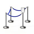 Montour Line Stanchion Post & Rope Kit Pol.Steel, 4FlatTop 3Blue Rope 8.5x11V Sign C-Kit-3-PS-FL-1-Tapped-1-8511-V-3-PVR-BL-PS